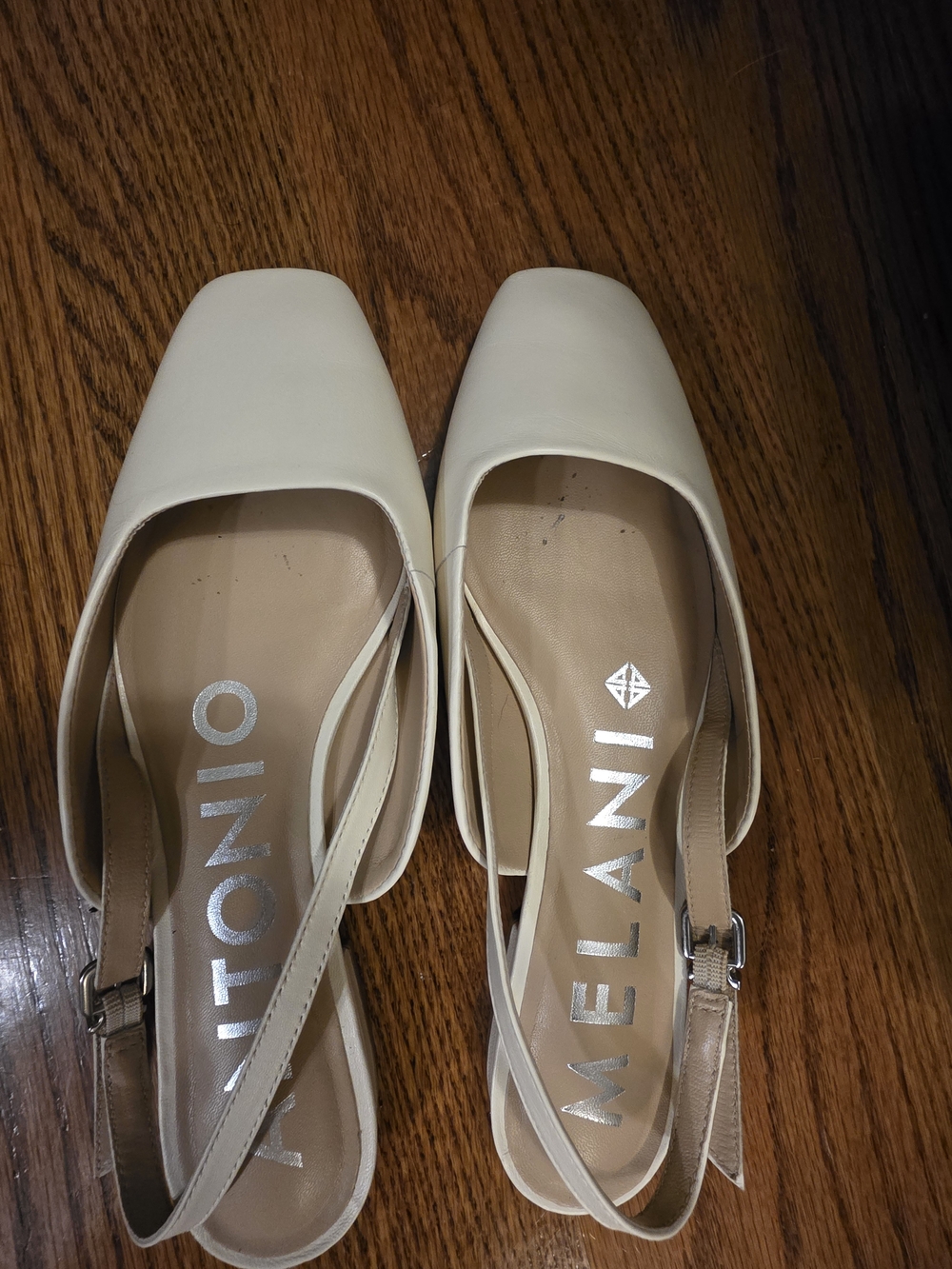 ANTONIO MELANI Cream Square-Toe Slingback Flats